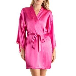 In Bloom by Jonquil LOVE STORY Satin Wrap Robe in Hot Pink size M-L